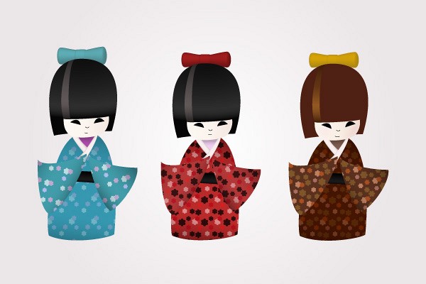 Japanese Kokeshi Dolls Vector