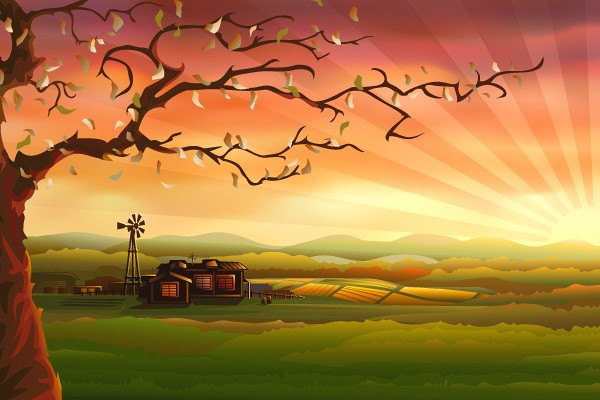 Country Scenery Vector Illustration