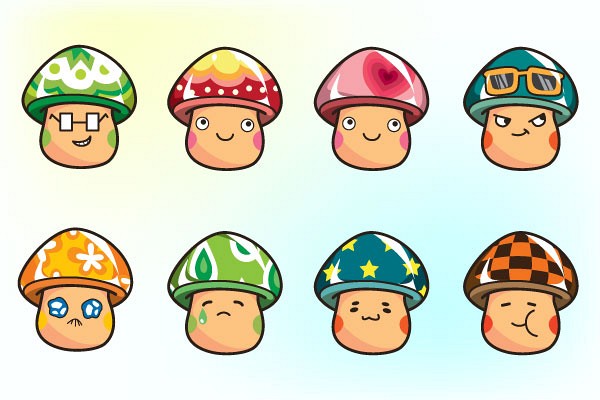 Cartoon Mushroom Characters Vector