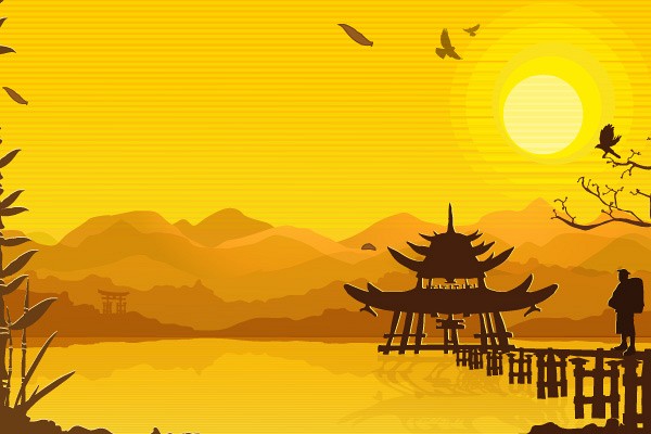 Oriental Sunset Vector Background