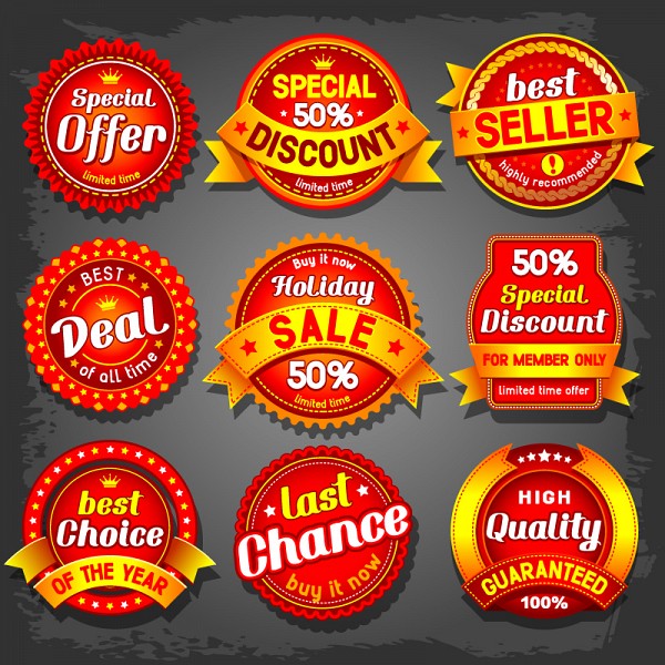 Red Sales & Discount Stickers Vector