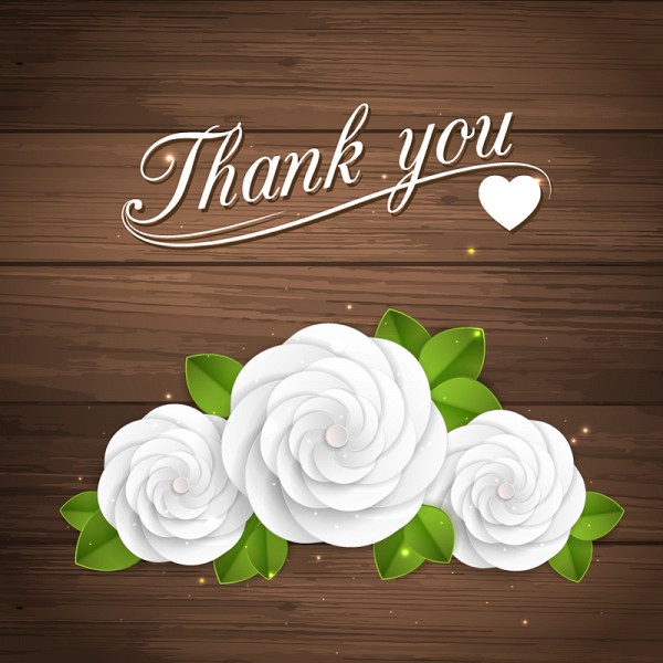 White Roses Thank You Card Vector