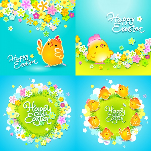 Colorful Easter Chicks Illustration