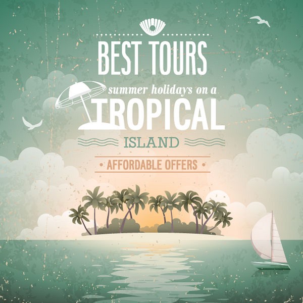 Vintage Tropical Island Resort Illustration
