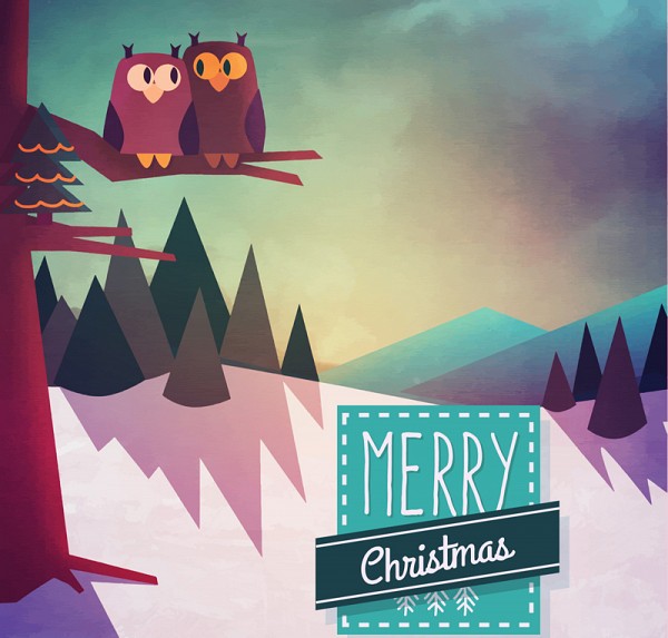 Snow Owl Christmas Vector Illustration