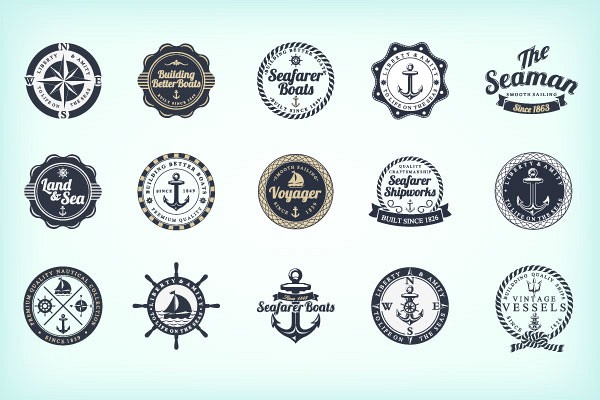 Ocean and Sea Vector Badges and Stamps