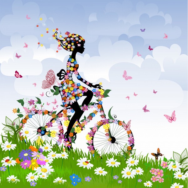 Colorful Spring Girl Silhouette