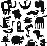 Cartoon Monsters Vector Silhouettes