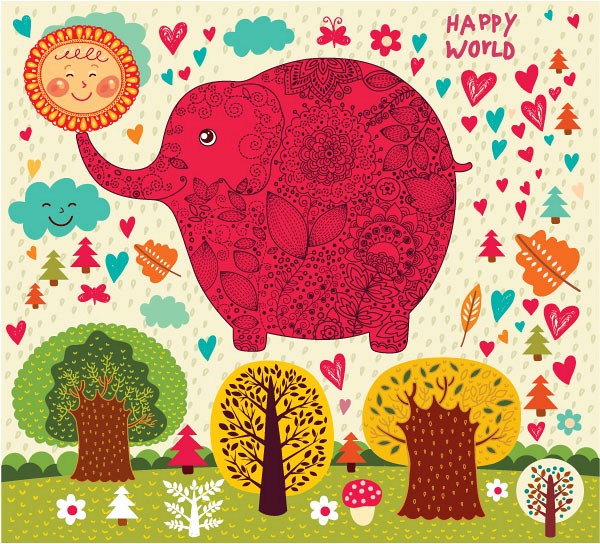 Pink Elephant Cartoon Illustration