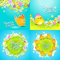 Colorful Easter Chicks Illustration