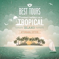 Vintage Tropical Island Resort Illustration